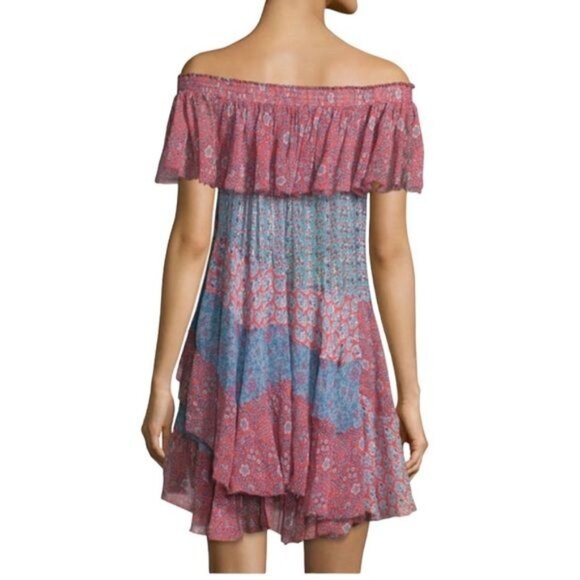 Rebecca Taylor Silk Off Shoulder Patchwork Mini Dress Mermaid Size S - Picture 4 of 15